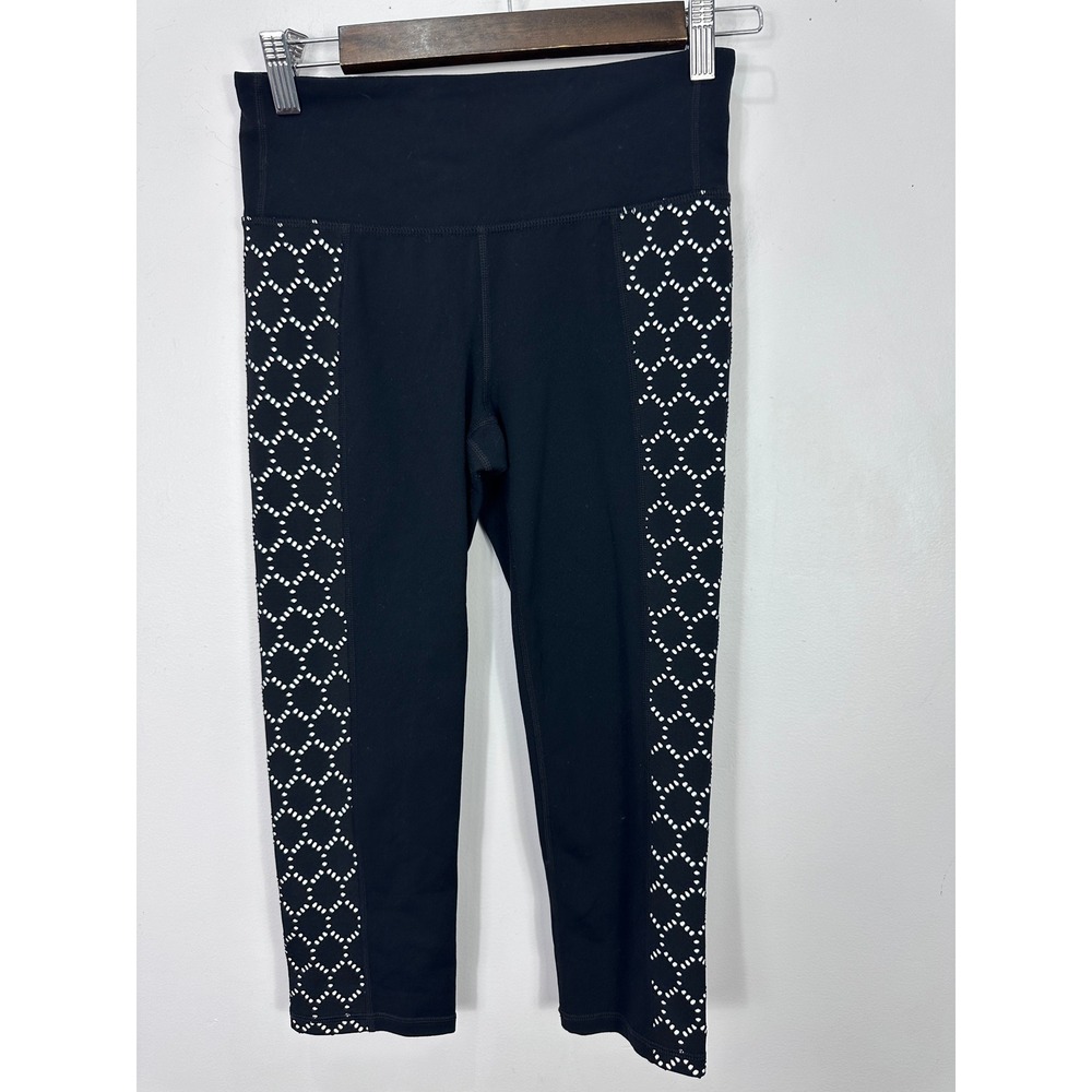Athleta Capri Leggings Womens Small Black White Geometric Side Panel Yoga‎ Gym